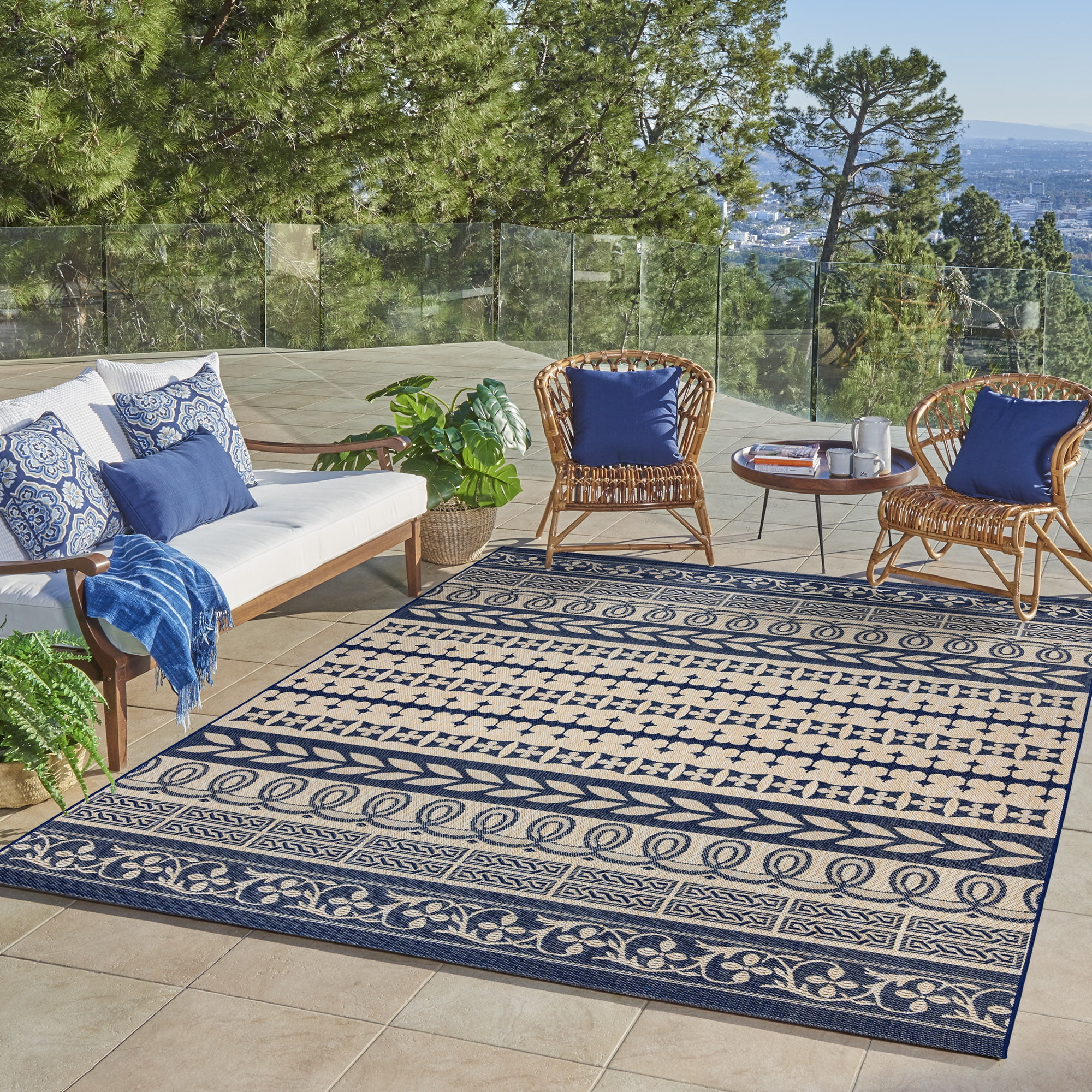 Gertmenian Paseo Burke Stripe Bohemian Striped Sand/ Navy Area Rug, 9x13