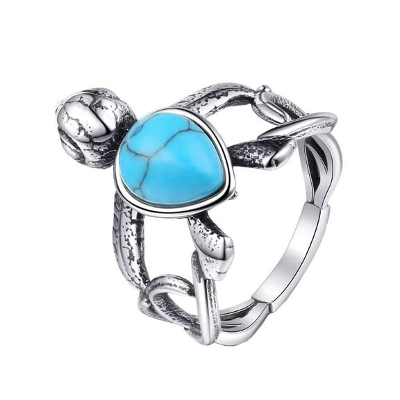 HIJONES Women Men's Turquoise Gemstone Animal Ring Stainless Steel Personalized High Polished Band Ring Jewelry Size 10