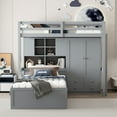 thumbnail image 2 of Twin Bunk Bed with 6 Drawers & Open Storage Shelves, Wood Twin Over Twin Bunk Bed with Built-in Wardrobe and Hydraulic Bed, Grey, 2 of 9