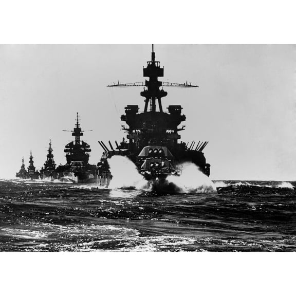 Battleship Uss Pennsylvania Is Followed By Three Cruisers. They Enter The Lingayen Gulf To Support The U.S. Invasion Of
