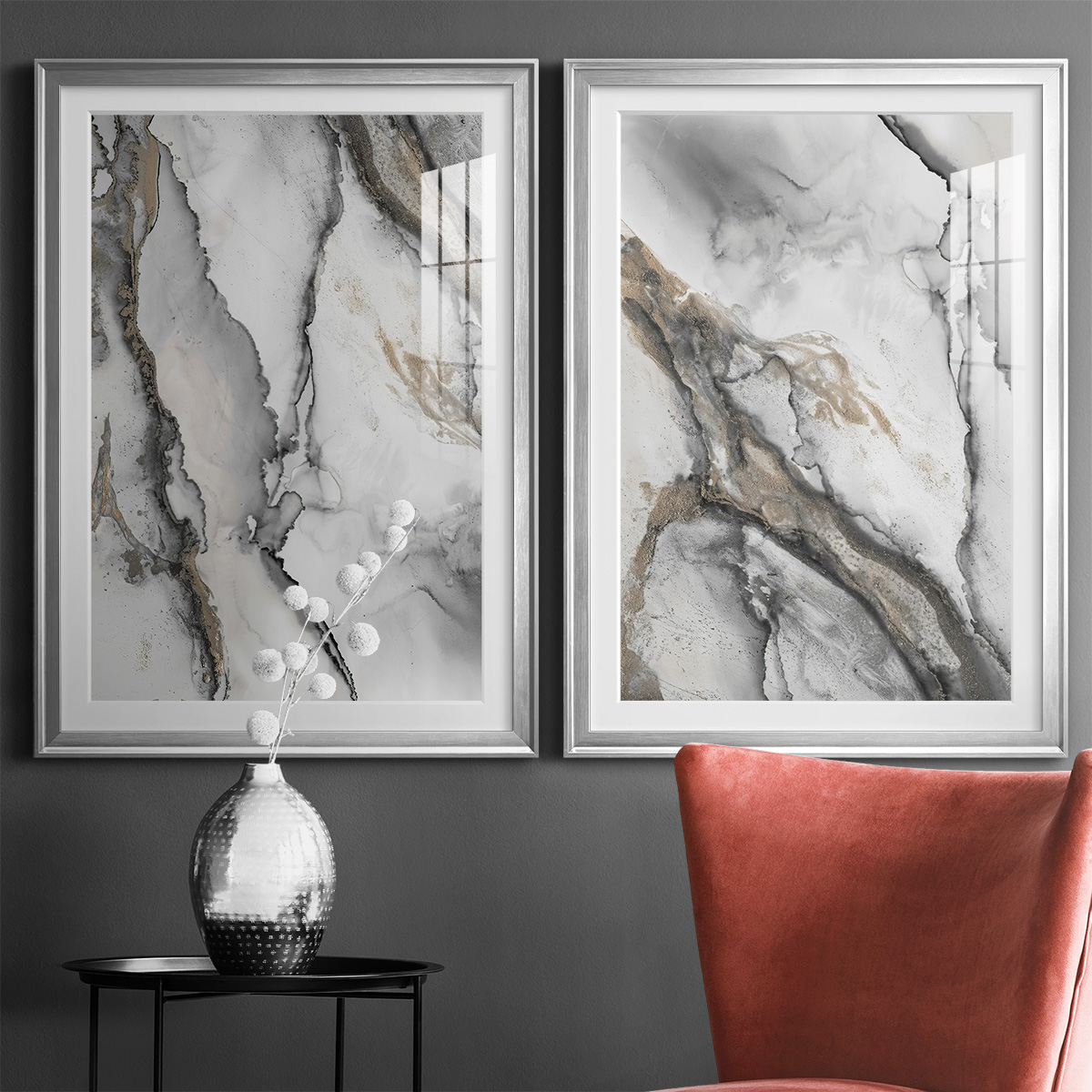 Wexford Home Abstract Ink Fantasy I Premium Framed Print, 22.5" x 30.5" - Ready to Hang, Silver (Set of 2)