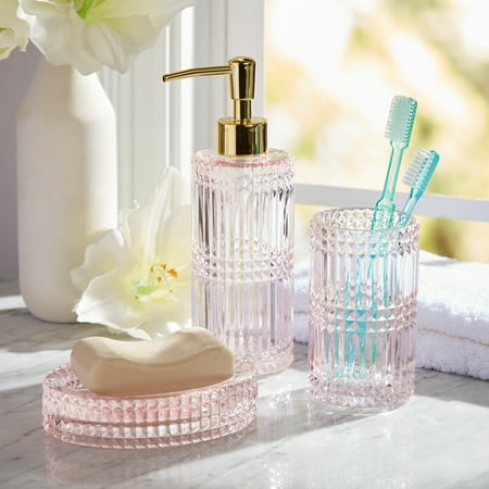 3 Piece Glass Bath Accessory Set by Drew Barrymore Flower Home - Light Pink
