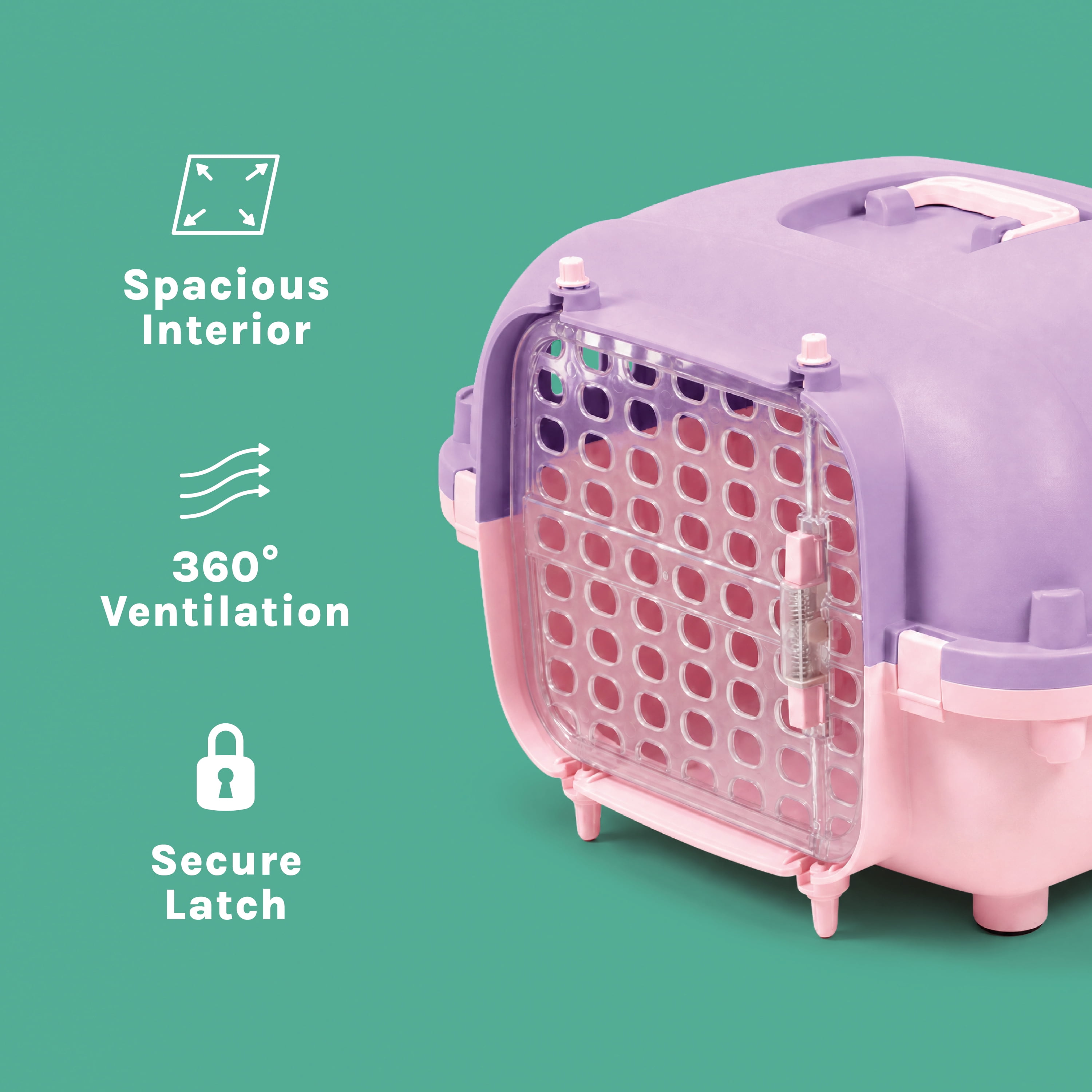Kitty City 21" Oblong Durable Hard Sided Plastic Pet Kennel with Top Handle, Purple, 20 lb Limit