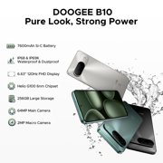 Doogee B10 Android 16 Cell Phone Unlock,48GB+256GB,7600mAh/33W,IP68/IP69K,6.63HD+120Hz Helio G100 Octa-Core,64Mp+2Mp+16Mp,4G/Nfc/Fingerprint/Face ID