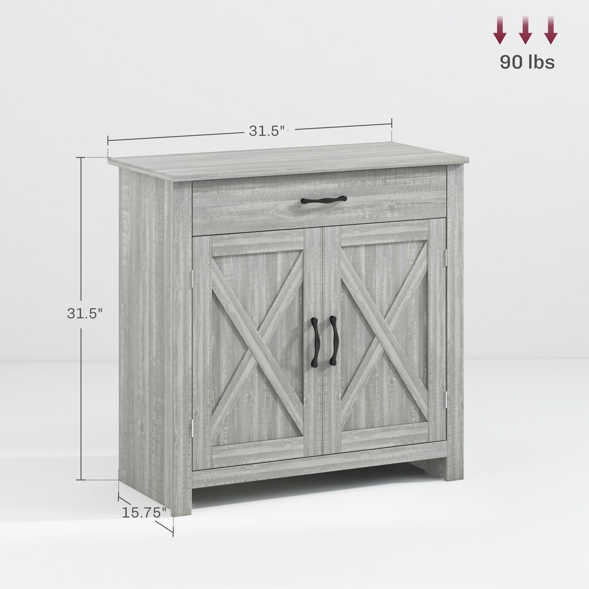 HOQBN Farmhouse Sideboard Cabinet with Barn Doors Kitchen Buffet Cabinet with Drawer and Adjustable Shelf for Kitchen Dining Room, Stone Gray