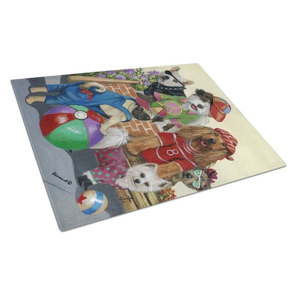 Carolines Treasures PPP3115LCB Dogs Mutli-Breed Neighborhood Glass Cutting Board Large, 12H x 16W, multicolor