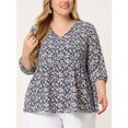 thumbnail image 2 of Blusas de talgrande pamujer Blucon volantes y péplum floral con cuello en V y estampado floral Ditsy Azul Marino XXL, 2 of 5