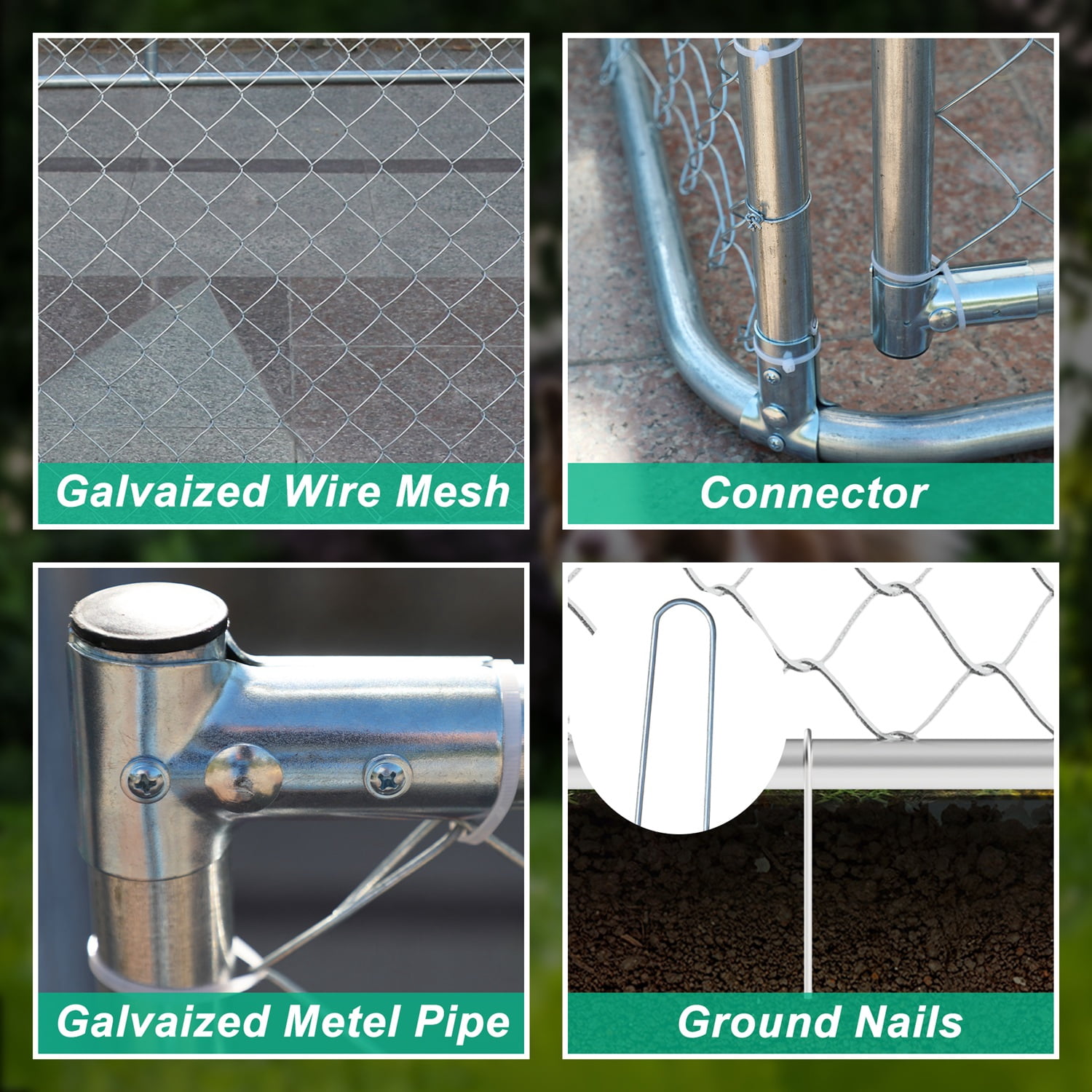 Large Outdoor Dog Kennel, Heavy Duty Galvanized Steel Dog Enclosure with Waterproof UV-Resistant Cover, Lockable Door Chain Link Playpen for Small to Large Pets (177.6" L x 177.6" W x 91.2" H)