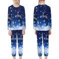 thumbnail image 2 of Renewold Leisure Blue Pajamas Set of 2 Reindeer Snowflake Scoop Neck Sweatshirt Elastic Waist Sweatpants Kids Christmas Casual Jogger Vacation Nightwear Size 3-4, 2 of 5