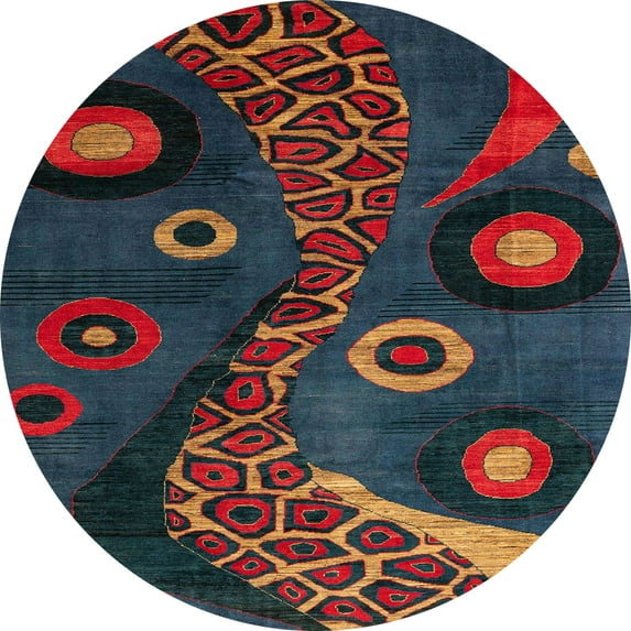 Ahgly Company Indoor Round Abstract Red Oriental Area Rugs, 7' Round