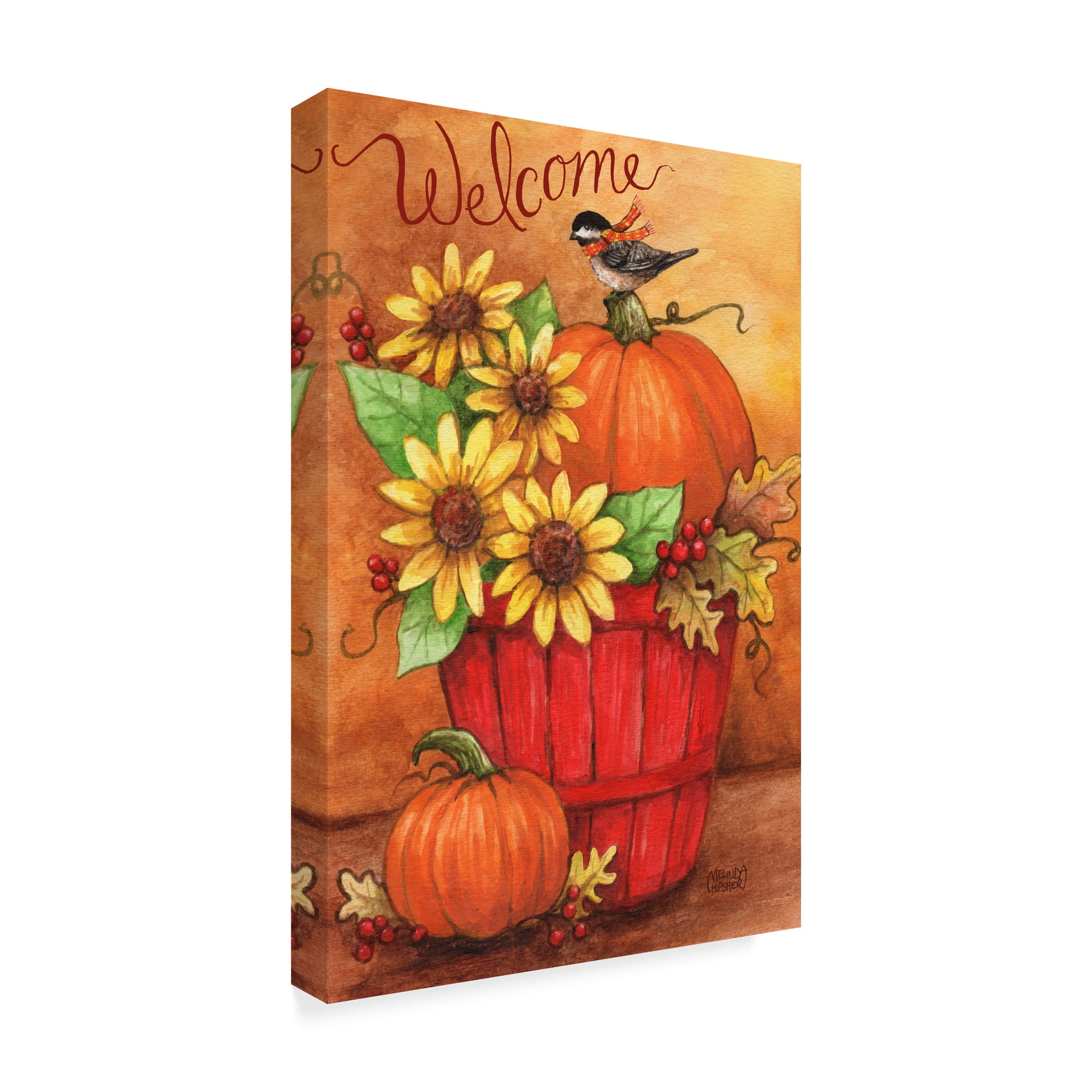 Trademark Fine Art 'Sunflower And Pumpkin Red Basket' Canvas Art by Melinda Hipsher