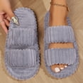 thumbnail image 2 of TFEOQRY Womens Open Toe Slide Slippers with Dual-Strap Corduroy Memory Foam Soft Comfy Home Shoes, 2 of 5