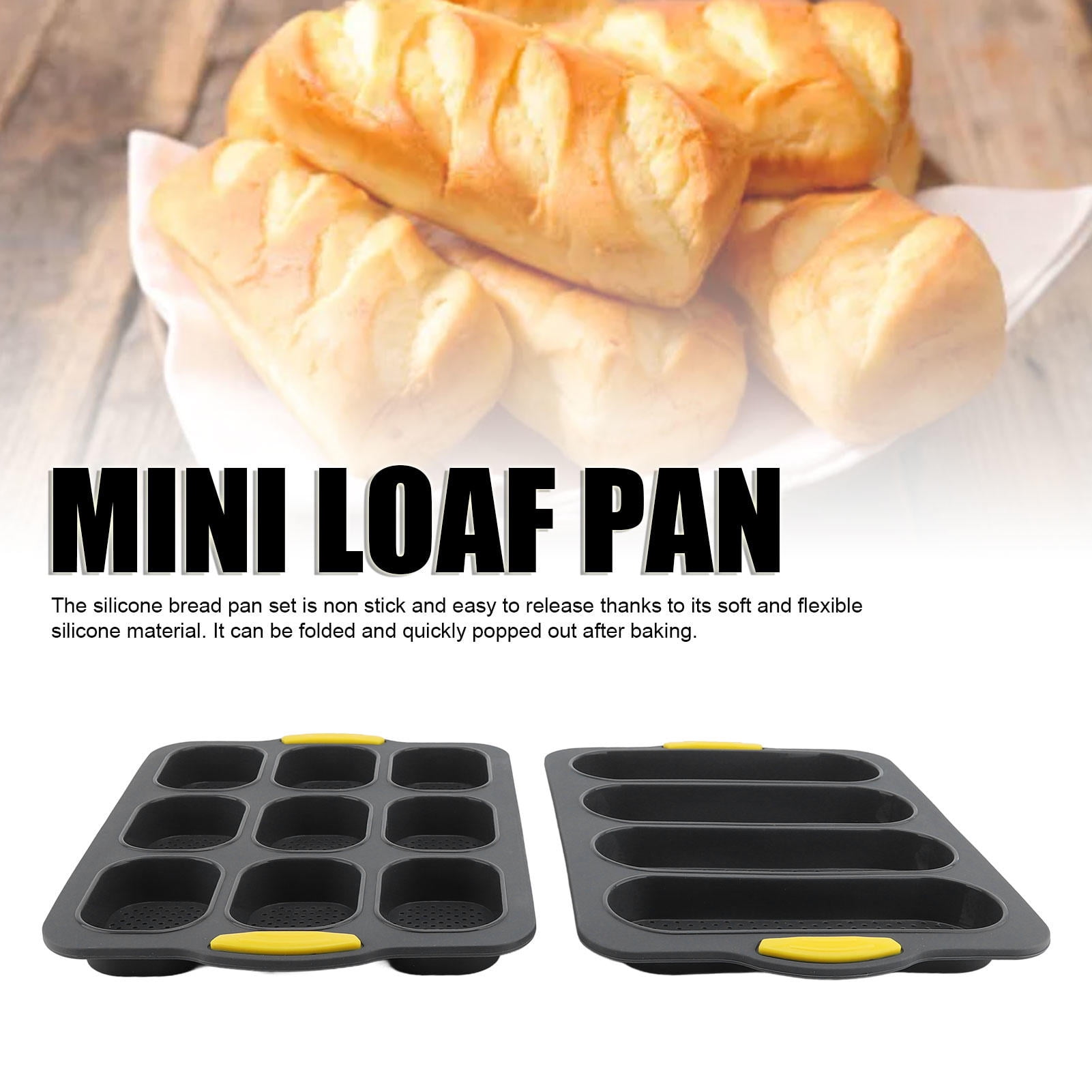 BIMZUC 9‑Grid French Bread Baking Set – Flexible Silicone Loaf Pan, 4‑Grid Bread Board, Brush & Spatula, Non‑Stick, Easy Release, Dishwasher & Microwave Safe
