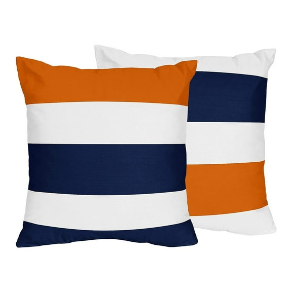 CintBllTer Navy Blue, Orange and White Decorative Accent Throw Pillows for Stripe Collection - Set of 2