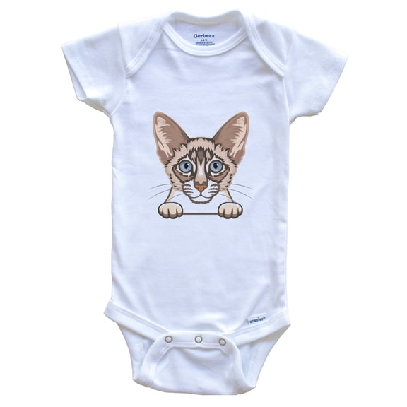 Balinese Cat Popping Up Fun Balinese Kitten Baby Bodysuit, 0-3 Months White