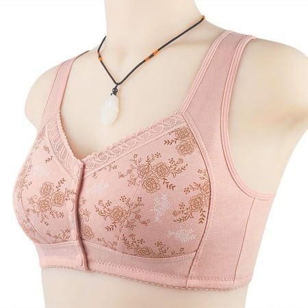 YEJIMAN Women Sexy Lace Front Buckle Prints Underwear Without Rims Vest Lace Plus Size Bra Underwear  Pink Underwear For Women  Cotton Seamless Underwear For Women
