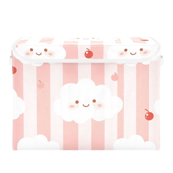 Pink Clouds with Cherries Large Storage Bins with Linen Collapsible Lid Storage Box 16.7 x 12.6 x 11.8in