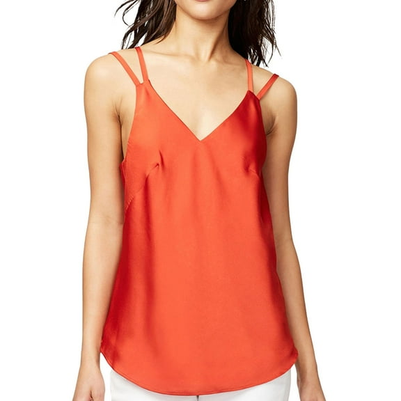 Rachel Rachel Roy Womens Erica Satin V-Neck Tank Top Red L