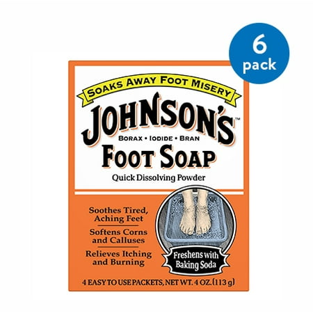 (6 Pack) Johnson's Foot Soap, Soaks Away Foot Misery, Quick Dissolving Powder in 4 Easy to use Packets, 4