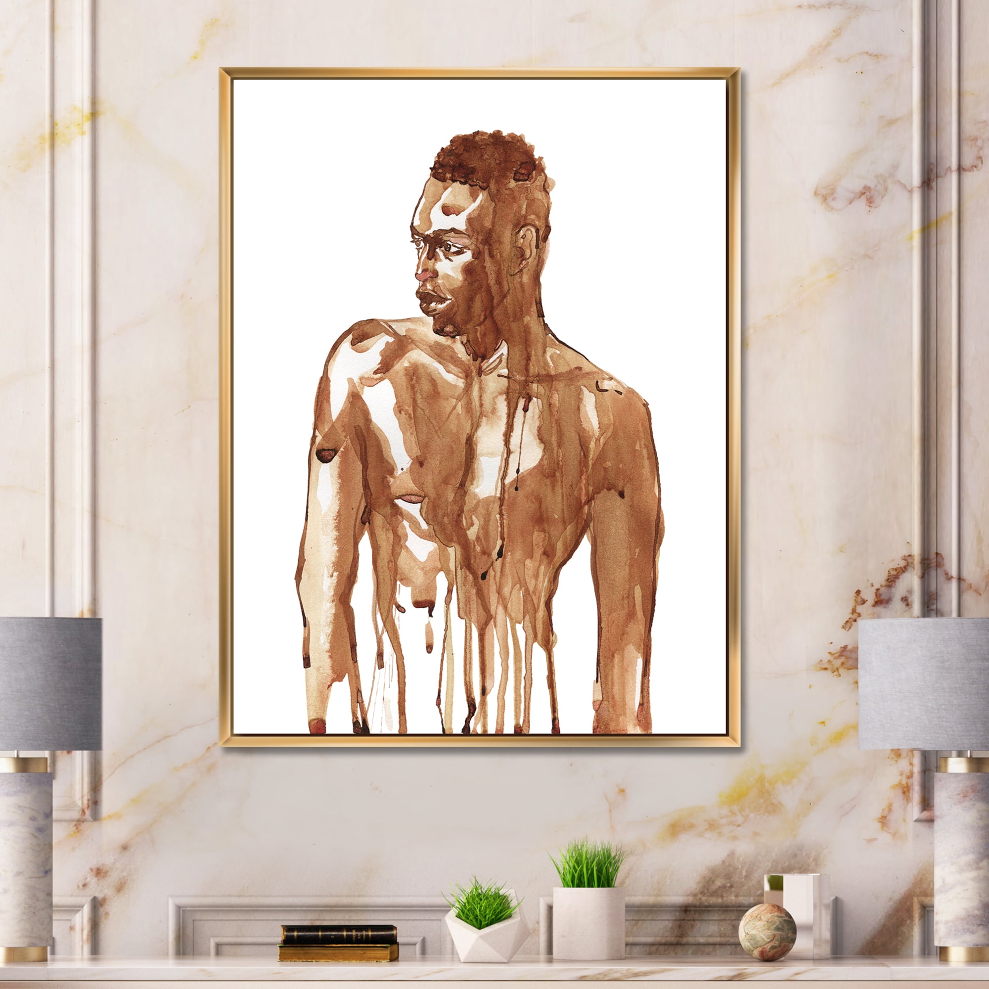 Designart 'Portrait of Handsome African Man On White II' Modern Framed Canvas Wall Art Print