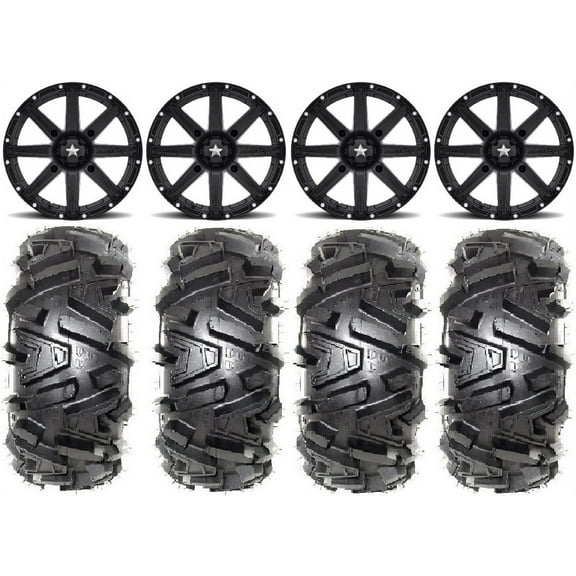 MSA Black Clutch 14" UTV Wheels 28" Moto MTC Tires Honda Pioneer