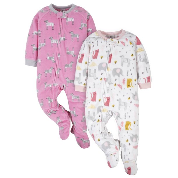Gerber Gerber Baby Girls Fleece Pajamas, 2Pack