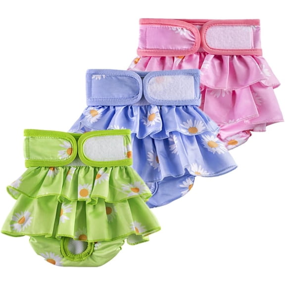 3PCS Washable Dog Diapers Female, Reusable Highly Absorbent Diaper for Female Dog in Heat, Incontinence, Excitable (XS,Waist Circumference Fit 7.8-13.7 inches)