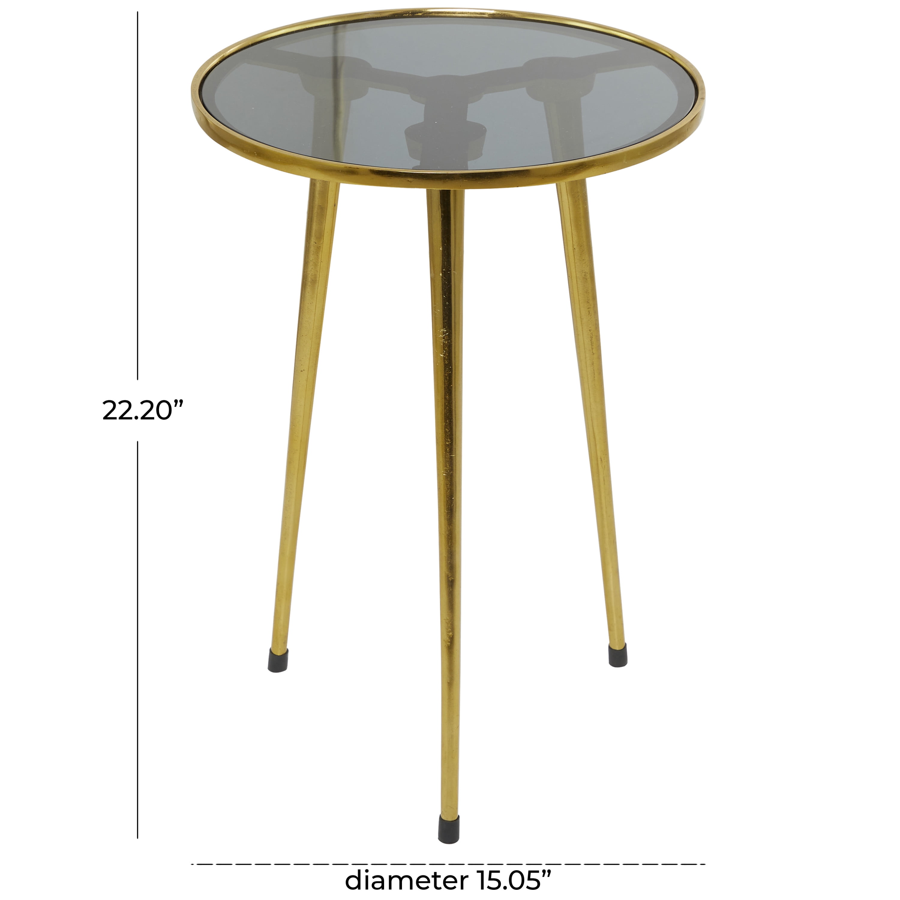 DecMode Contemporary Aluminum Round Accent Table with Tripod Legs and Polished Gold Finish, 15"W x 22"H