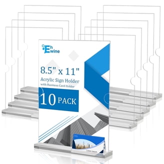 10-Pack 5x7 Acrylic Tabletop Sign Holders With Business Card Pocket - Slant Back, Side Load