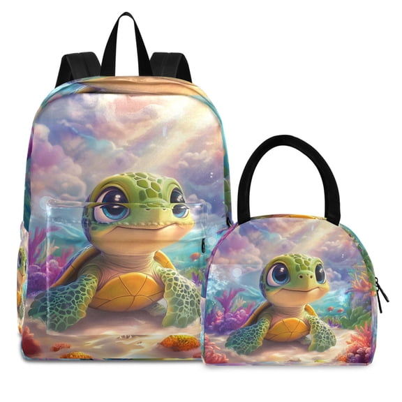 ALAZA Backpack Set Sea Turtles Sunshine Elementary School Bags Student BookBag with Lunch Bag