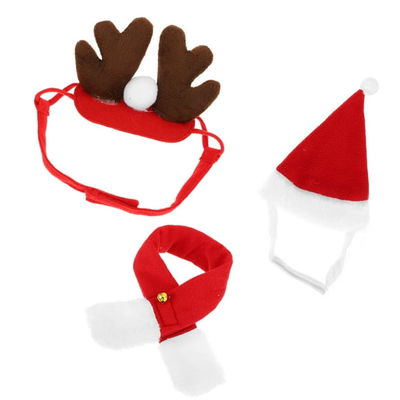 WHAMVOX 1Set Cat Scarf and Xmas Hat Set Black Winter Dress Up Costume Accessory for Pets