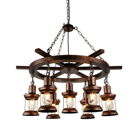 

Litfad Farmhouse Copper Wheel Chandelier Kitchen Island Pendant Light Fixture Industrial Rustic Round Metal Chandelier