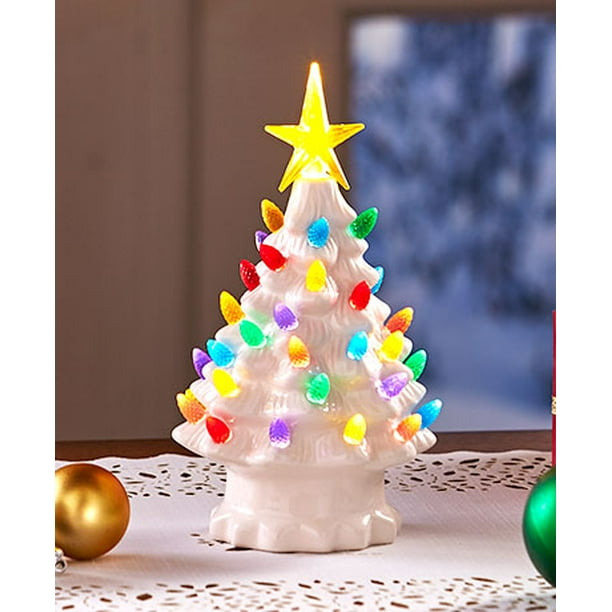 Retro Lighted Tabletop Christmas Trees , White Small