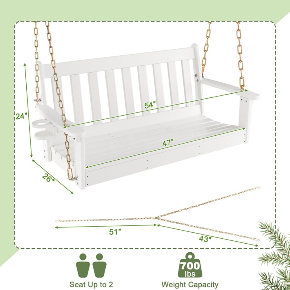Aimee Lii 54 Inch HDPE Patio Porch Swing with Cup Holder, Outdoor Swing Chair, White