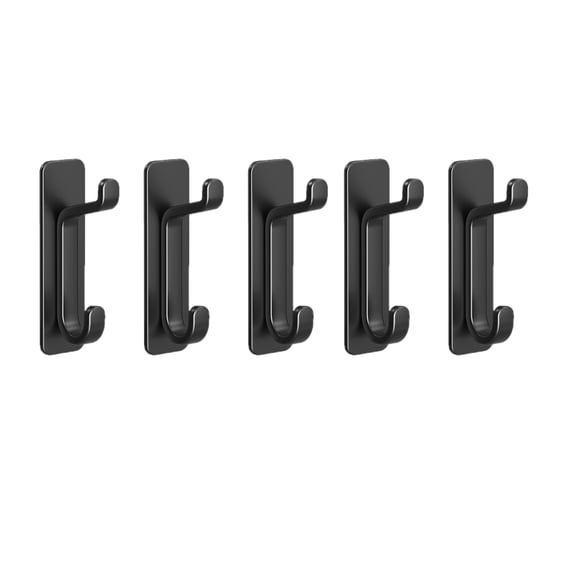 Self-adhesive hooks, used for wall and door hangers, bathroom towel hooks and coat hooks, wall-mounted, black, 5-piece set
