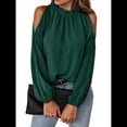thumbnail image 1 of Blusas Elegantes e Informales para Mujer, con Hombros Descubiertos, Cuello con Volantes, Camisas de Moda de Otoño para el Trabajo Verde Oscuro XL, 1 of 10
