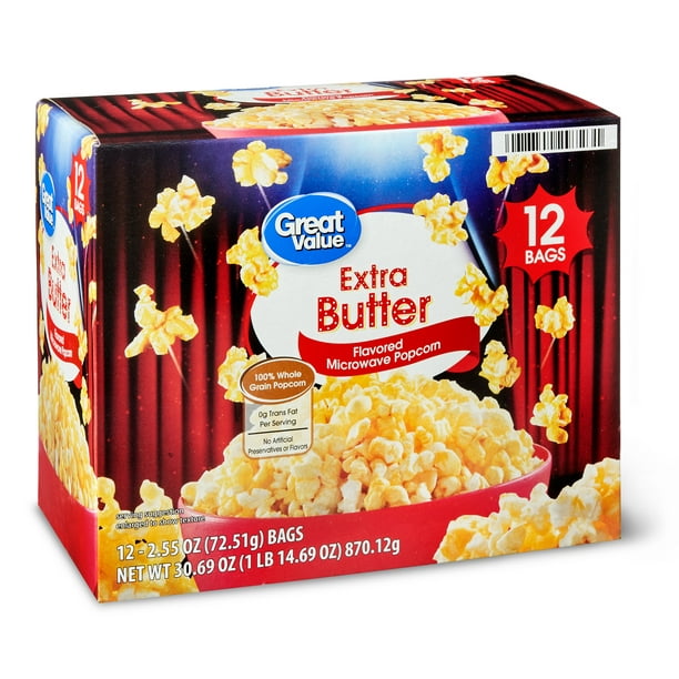 Great Value Extra Butter Flavored Microwave Popcorn, 12 Count - Walmart