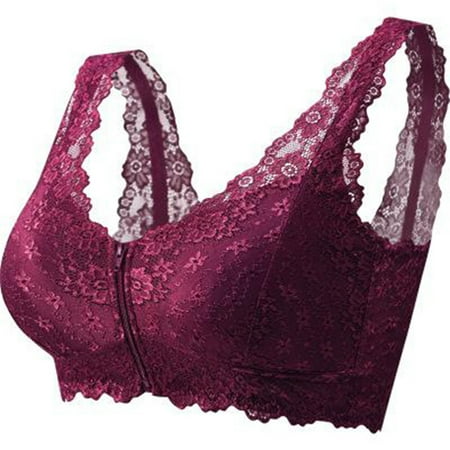 

SOOMLON Bras for Women Deep V Zipper Beautiful Back Lace No Underwire Lingerie Daily Bras Sleep Bras Purple M