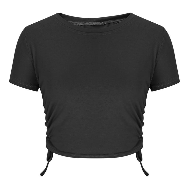 Jalioing Women's Crop Tops Side Drawstring Ruched Summer Shirts
