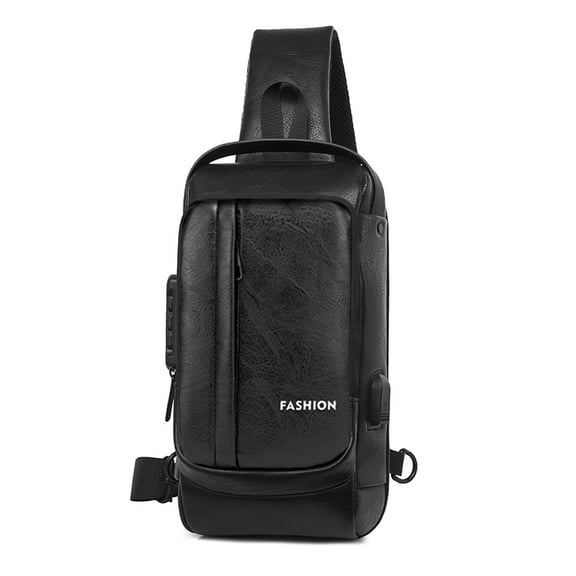 Travel Sling Bag Waterproof Crossbody Bag with Combination Lock Anti-Theft PU Leather Chest Bag with USB Charging Hole Shoulder Backpack Motorcycle Bags