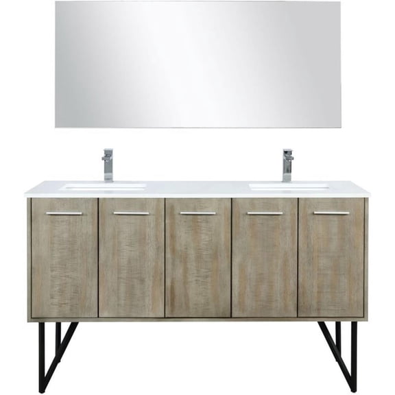 Lexora Home Lancy 60" Double Quartz Top Bathroom Vanity with Faucet and Mirror