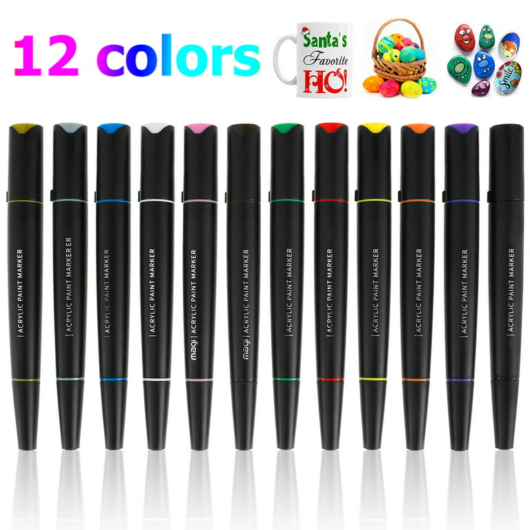 Hands DIY 12 Colors Acrylic Pen Set Waterproof Acrylic Painters for  Lettering Writing Coloring Drawing Dual-Tip Marker Pen Craft Making Acrylic  Paint Pens Set for Rock Stone Ceramic Glass 