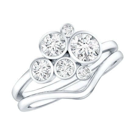 Rosec Jewels Lab Created Diamond Engagement Rings Set with Shadow Band (Ef-Vs Quality) Bezel Set Diamond Ring Cluster 925 Sterling Silver US 5.50
