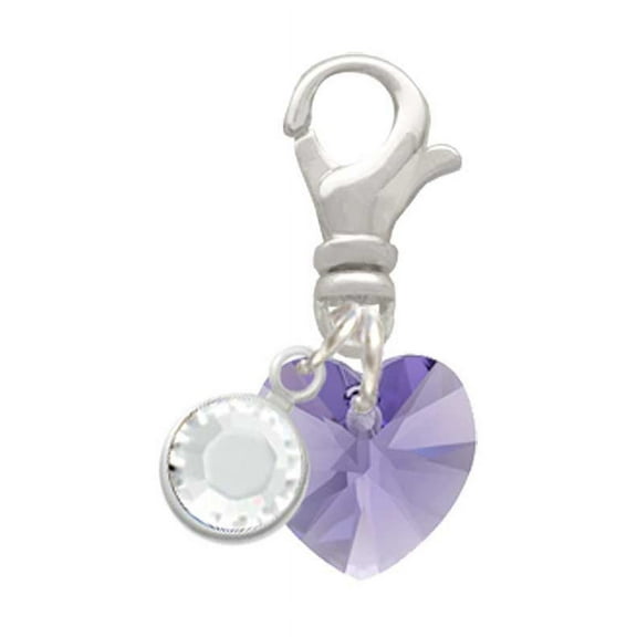 Delight Jewelry Hot Purple Crystal Heart - Silvertone Clip on Charm with Clear Crystal Drop