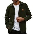 thumbnail image 2 of Domuza Mens Corduroy Jacket Casual Comfy Button Up Long Sleeve Shacket Jacket Fall Winter Trendy Relaxed Fit Solid Sweatshirt with Pockets Army Green XXL, 2 of 5