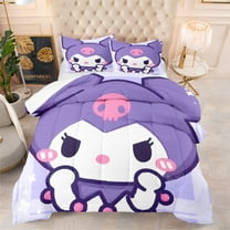 Queen Comforter Set - Purple Soft Bedding for All Season, 3 Pieces Kuromi Bedding Set with Comforter, Pillowcase