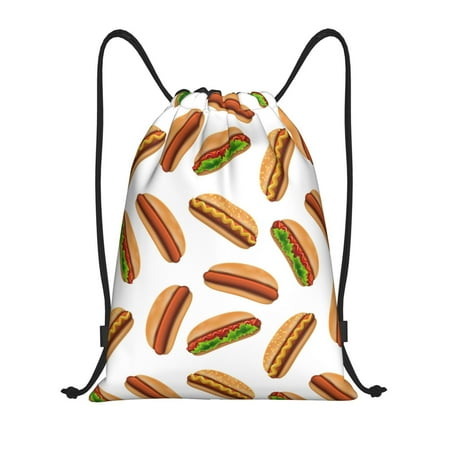 Drawstring Backpack Hot Dog Print White Sports Gym Bag for Men Women  Waterproof Drawstring Bags for Sports  Travel  Swimming  Beach