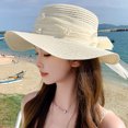 thumbnail image 2 of SikaFu Net Red Temperament Flat Top Pearl Floating Straw Hat Female Small Fresh Sweet Sun Hat Summer Tourism Sun Hat Spot, 2 of 7