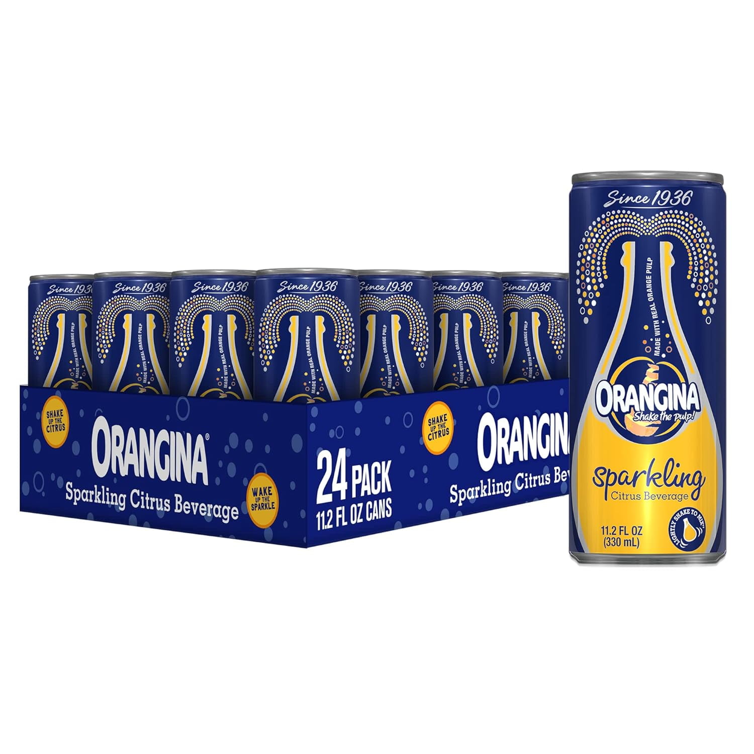 Orangina Sparkling Fruit Drink, Real Orange Pulp, 8.5oz Glass