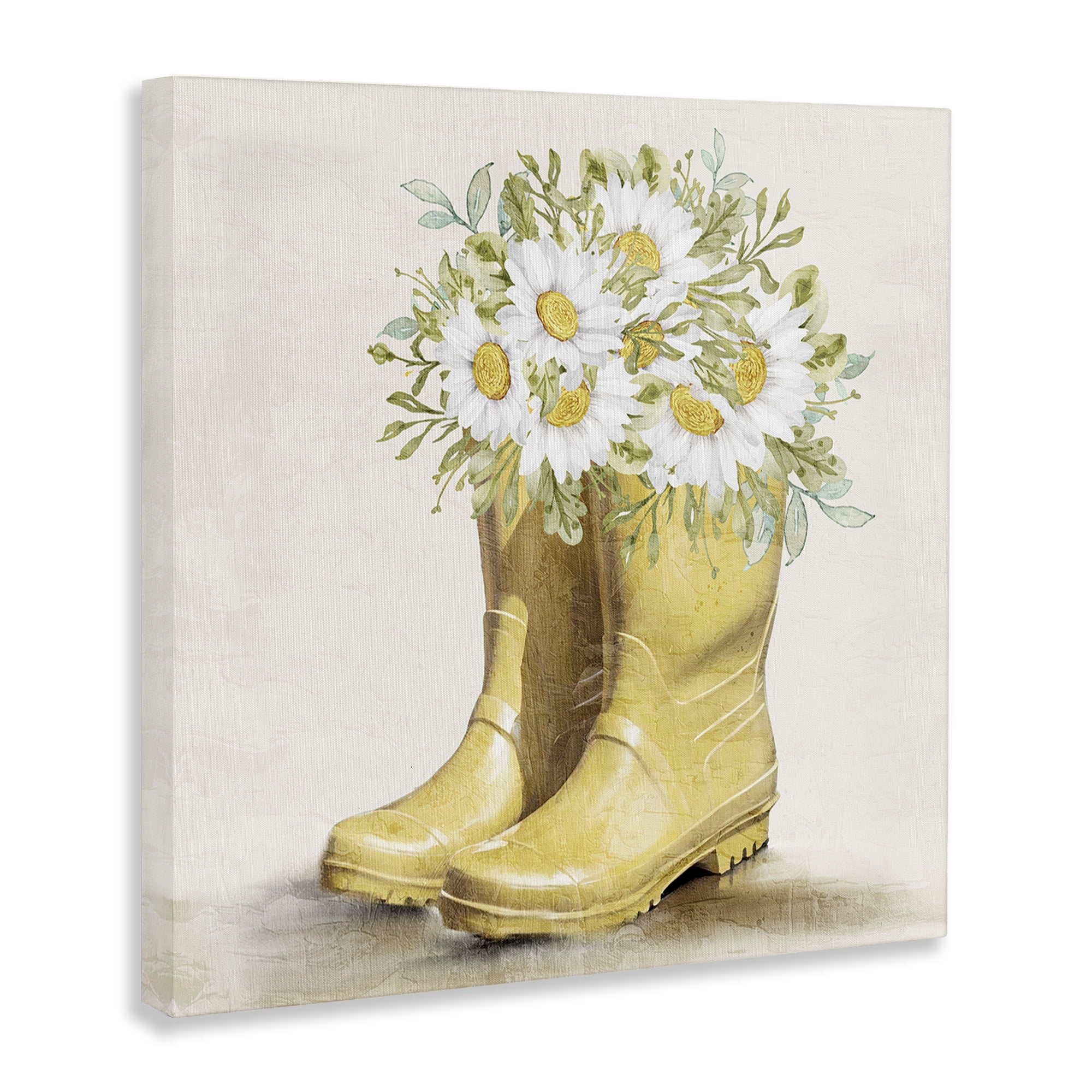 Stupell Industries Sunny Daisy Boots Botanical & Floral Painting Gallery Wrapped Canvas Art Print Wall Art, 30 x 30